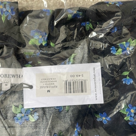 0307 - WEWOREWHAT Ruffle Blouse Watercolor Ditsy Black Medium $49 - Picture 5 of 5